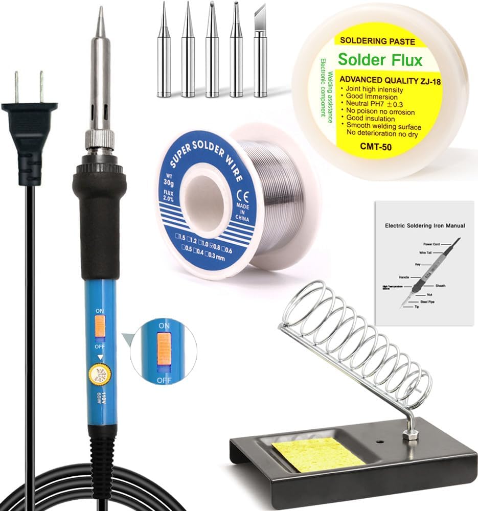 60W Soldering Iron Kit with Ad - Diy Electronics Flux ulasan dan harga