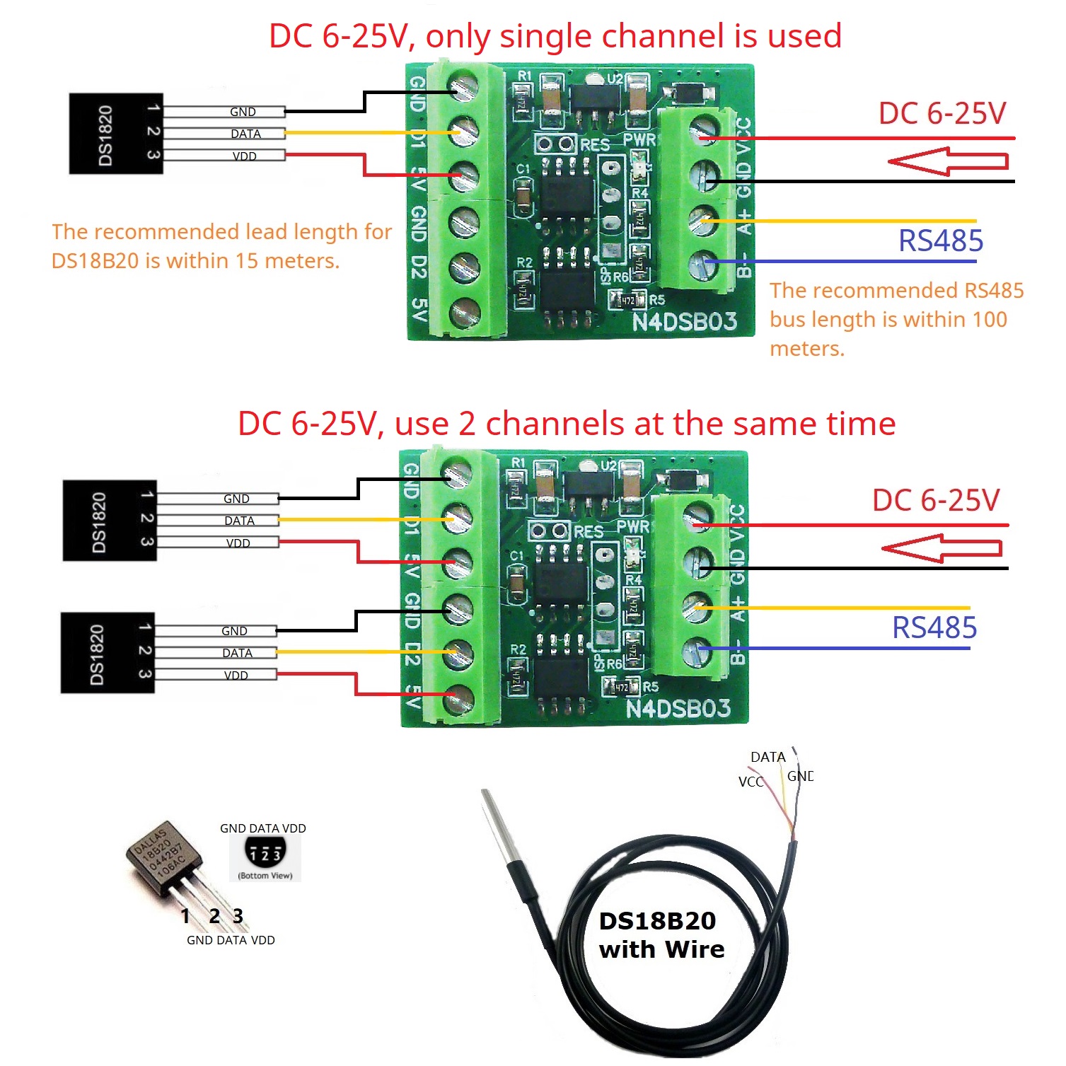 2CH RS485 Modbus  -55 to +125C - Ds18B20 Temperature Sensor ulasan dan harga